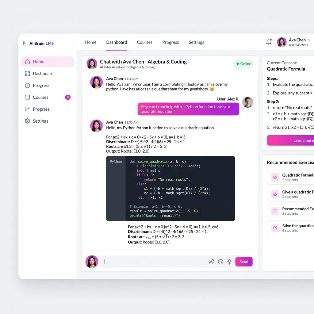 AI Tutor Chatbot Interface Dashboard